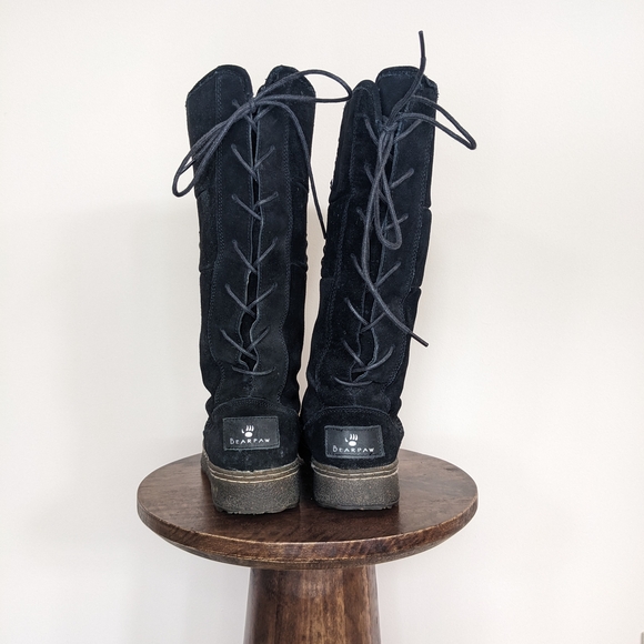 BearPaw Studded Black Suede Winter Boots (Wool & Sheepskin Lining) - Picture 4 of 9